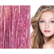 Bling Silber Glitzer Haarverlängerung 100 Stück Glitzer Haarsträhne 80 cm - Rosa