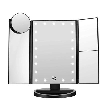 Uniq Hollywood dreiseitiger  Makeup Spiegel mit LED Licht - Schwarz