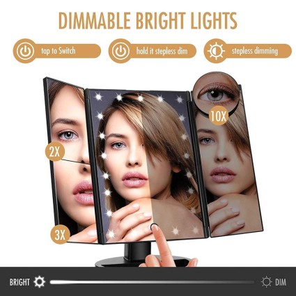 Uniq Hollywood dreiseitiger  Makeup Spiegel mit LED Licht - Schwarz