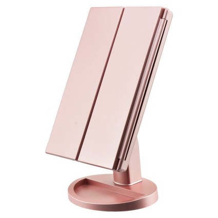 Uniq Hollywood dreiseitiger Makeup Spiegel mit LED Licht - Rose Gold
