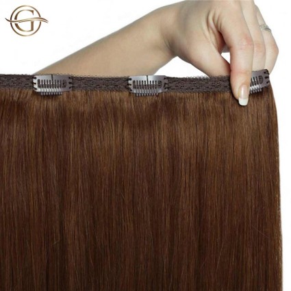 Clip on hair extensions #6 Brown - 7 pieces - 60 cm | Gold24
