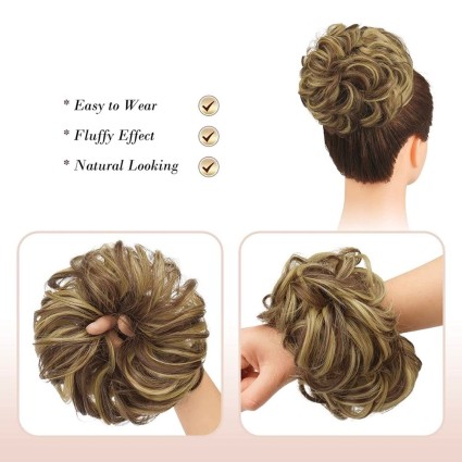 Unordentliches Brötchen-Haar-Fastery mit zerknittertem künstlichen Haar - 9H19 Blond & Mittelbraun