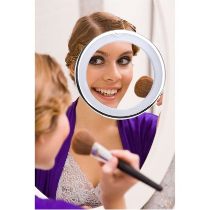 UNIQ Makeup Spiegel mit LED Licht und Saugnapf 10-fache Vergrößerung - Weiß