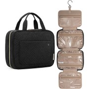 UNIQ Travel Toiletry Bag with Hanging Hook and 4 Compartments, Waterproof - Black